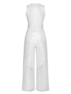 Silver 1930s Solid Sequined Backless Jumpsuit -Retro Pulse Shop SCHL004537 3
