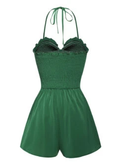 Green 1960s Smocked Sweetheart Neck Halter Romper -Retro Pulse Shop SCHL004569 3