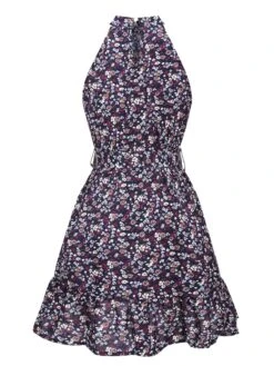 Purple 1950s Ditsy Floral Sleeveless Dress -Retro Pulse Shop SCHL004575 3 compressed
