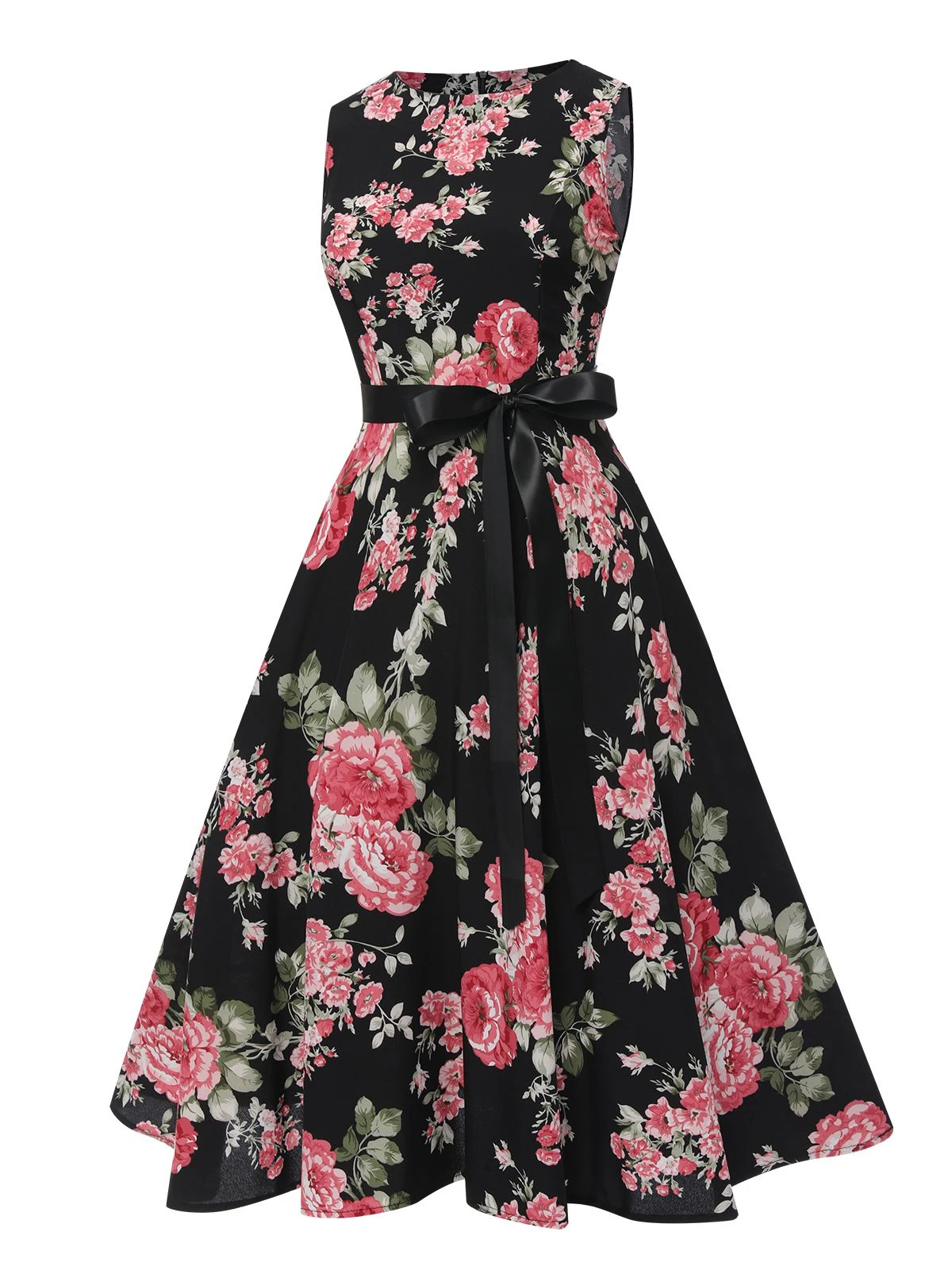 1950s Floral Bow Belt Vintage Dress 5 1950s Floral Bow Belt Vintage Dress - Image 3