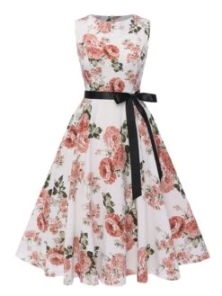 1950s Floral Bow Belt Vintage Dress 17 1950s Floral Bow Belt Vintage Dress -Retro Pulse Shop SCHL004586 6