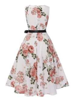 1950s Floral Bow Belt Vintage Dress 18 1950s Floral Bow Belt Vintage Dress -Retro Pulse Shop SCHL004586 7