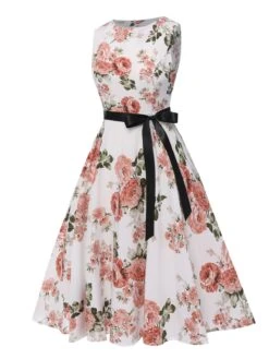 1950s Floral Bow Belt Vintage Dress 19 1950s Floral Bow Belt Vintage Dress -Retro Pulse Shop SCHL004586 8