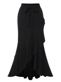 1960s Solid Tie-Up Mermaid Long Skirt -Retro Pulse Shop SCHL004626 6