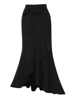 1960s Solid Tie-Up Mermaid Long Skirt -Retro Pulse Shop SCHL004626 7