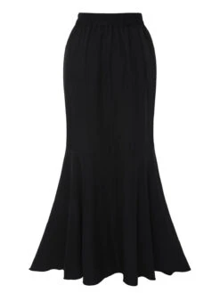 1960s Solid Tie-Up Mermaid Long Skirt -Retro Pulse Shop SCHL004626 8