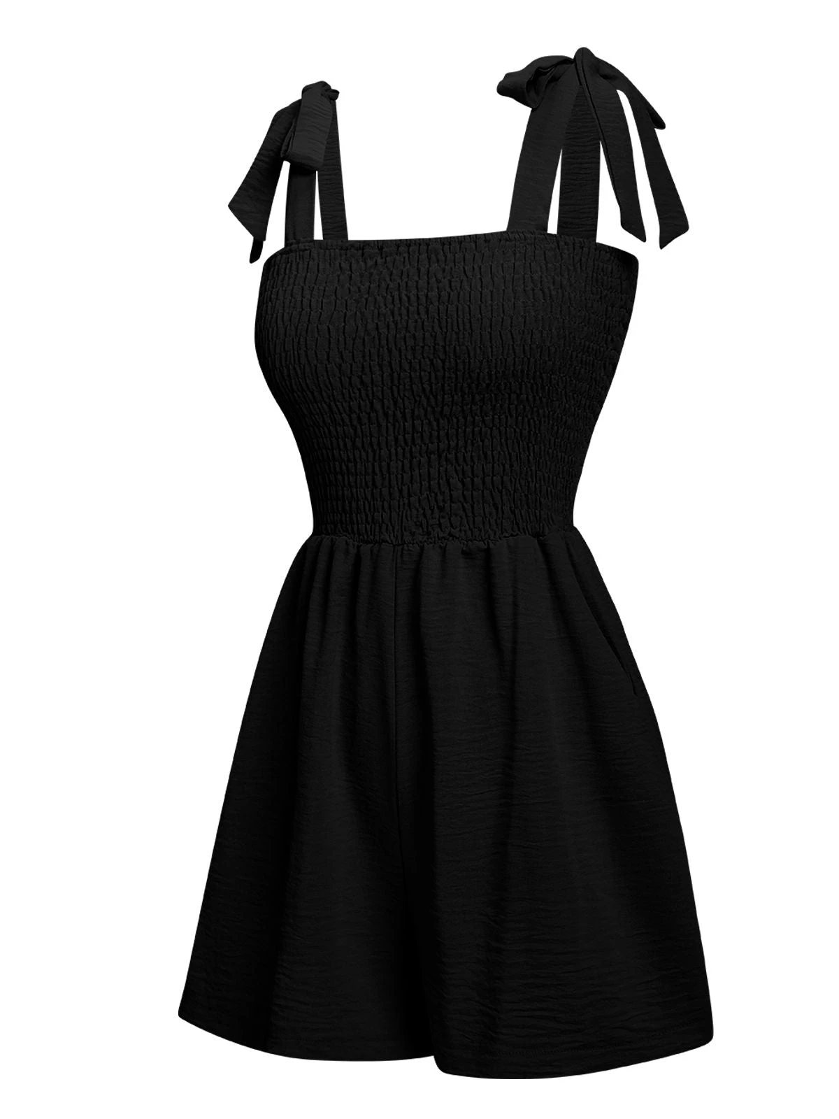 1950s Solid Smocked Shoulder Tie Romper 8 1950s Solid Smocked Shoulder Tie Romper - Image 6