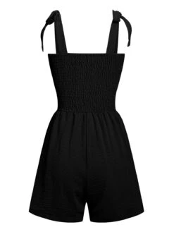 1950s Solid Smocked Shoulder Tie Romper 20 1950s Solid Smocked Shoulder Tie Romper -Retro Pulse Shop SCHL004628 11