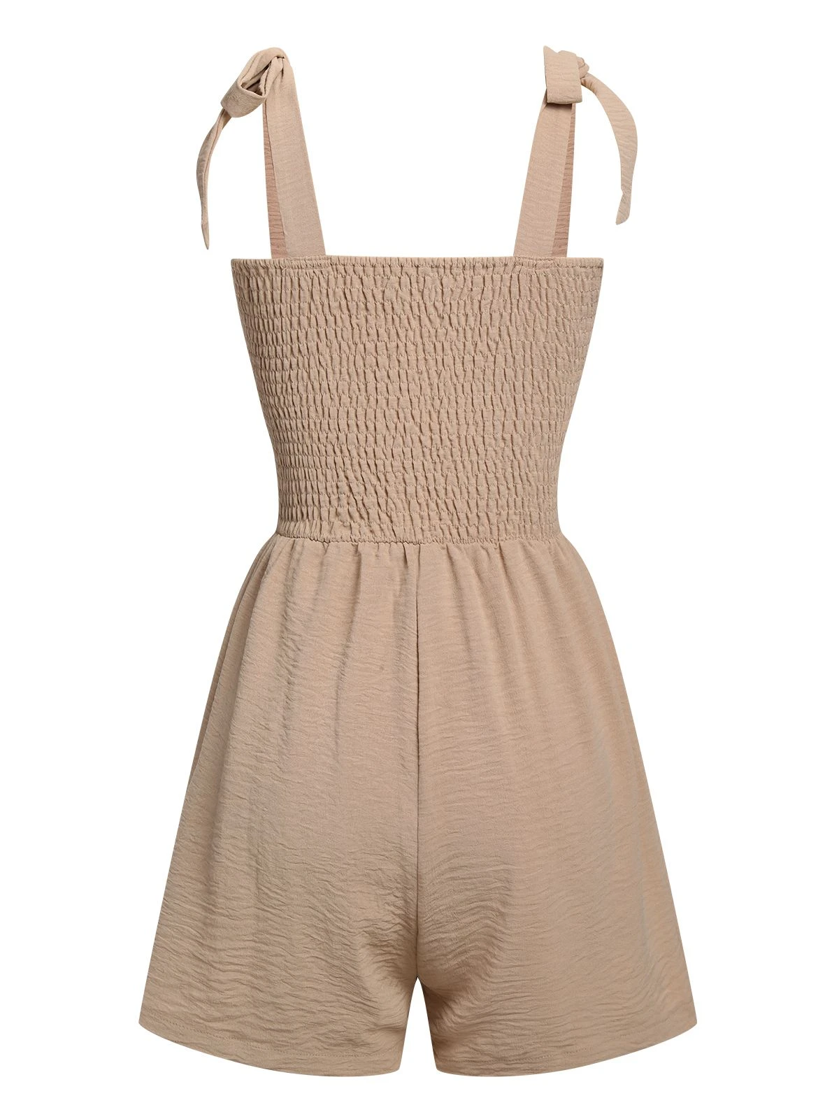 1950s Solid Smocked Shoulder Tie Romper 4 1950s Solid Smocked Shoulder Tie Romper - Image 2