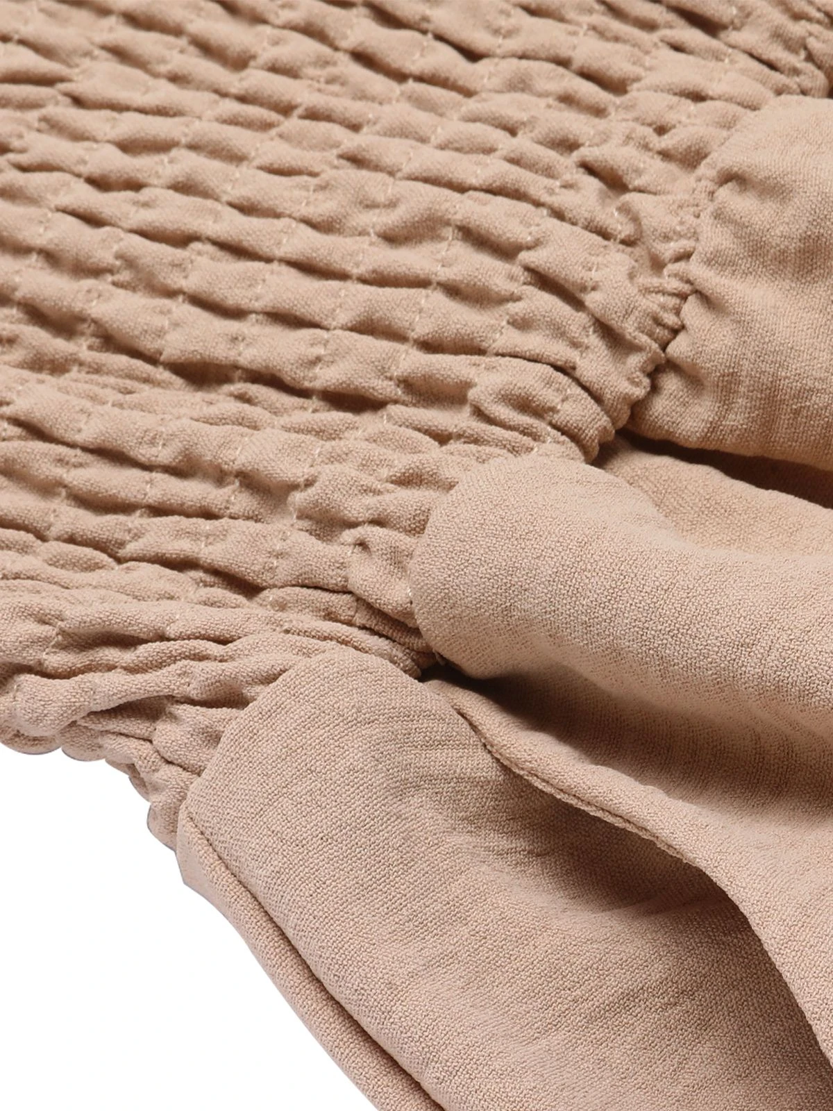 1950s Solid Smocked Shoulder Tie Romper 6 1950s Solid Smocked Shoulder Tie Romper - Image 4