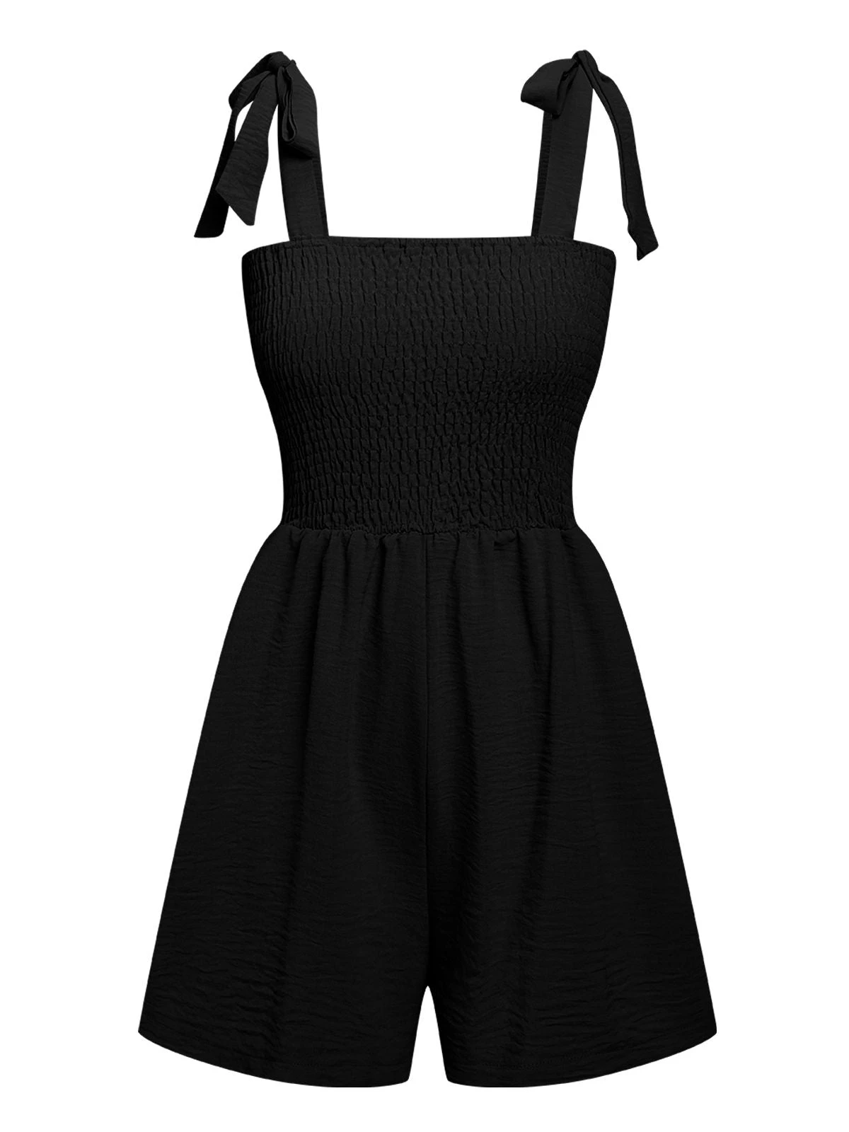 1950s Solid Smocked Shoulder Tie Romper 7 1950s Solid Smocked Shoulder Tie Romper - Image 5