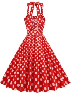 1950s Polka Dot Halter Neck Belt Dress -Retro Pulse Shop SCHL004631 R 1