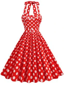 1950s Polka Dot Halter Neck Belt Dress -Retro Pulse Shop SCHL004631 R 2