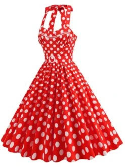1950s Polka Dot Halter Neck Belt Dress -Retro Pulse Shop SCHL004631 R 3