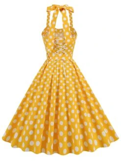 1950s Polka Dot Halter Neck Belt Dress -Retro Pulse Shop SCHL004631 Y 1