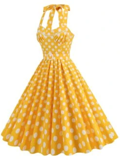 1950s Polka Dot Halter Neck Belt Dress -Retro Pulse Shop SCHL004631 Y 2