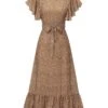 Camel Color 1940s Polka Dots Ruffles Dress -Retro Pulse Shop SCHL004635 1