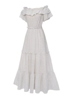 White 1940s Off-ShoulderDitsy Floral Dress -Retro Pulse Shop SCHL004636 3