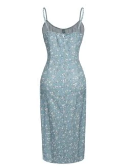 Sky Blue 1960s Ditsy Floral Knot Dress -Retro Pulse Shop SCHL004638 3