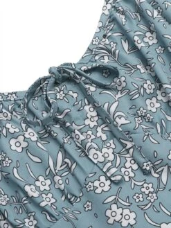 Sky Blue 1960s Ditsy Floral Knot Dress -Retro Pulse Shop SCHL004638 4