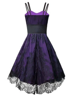 1980s Gothic Punk Eyelash Lace Waistband Dress 17 1980s Gothic Punk Eyelash Lace Waistband Dress -Retro Pulse Shop SCHL004678 PU 2