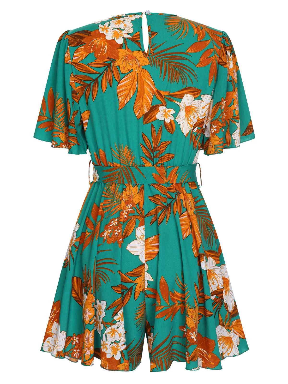 Green 1950s V-Neck Ruffle Sleeves Romper 4 Green 1950s V-Neck Ruffle Sleeves Romper - Image 2