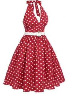 [Pre-Sale] [Plus Size] Red 1950s Polka Dot Halter Dress -Retro Pulse Shop SCHL004691 2 compressed