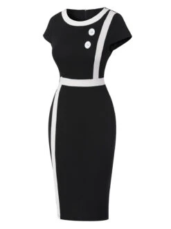 Black 1960s Crew Neck Patchwork Dress -Retro Pulse Shop SCHL004713 3