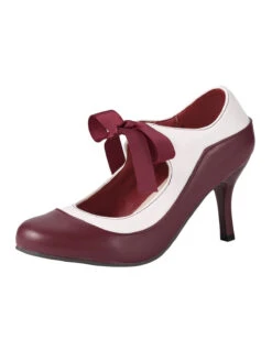 Retro Wine Red Lace-Up Stiletto Shoes -Retro Pulse Shop SCN001569 2