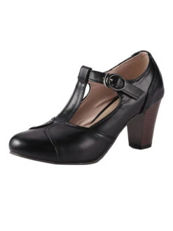 Retro Black T-Strap Chunky Heels Shoes -Retro Pulse Shop SCN001570 2