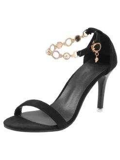 Black Pearl Chain Metal Point Toe Cone Heels -Retro Pulse Shop SCN002569 3