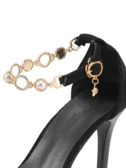 Black Pearl Chain Metal Point Toe Cone Heels -Retro Pulse Shop SCN002569 5