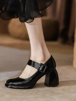 Retro Square-Toe High Heel Leather Shoes 12 Retro Square-Toe High Heel Leather Shoes -Retro Pulse Shop SCNL000087 B 1 2