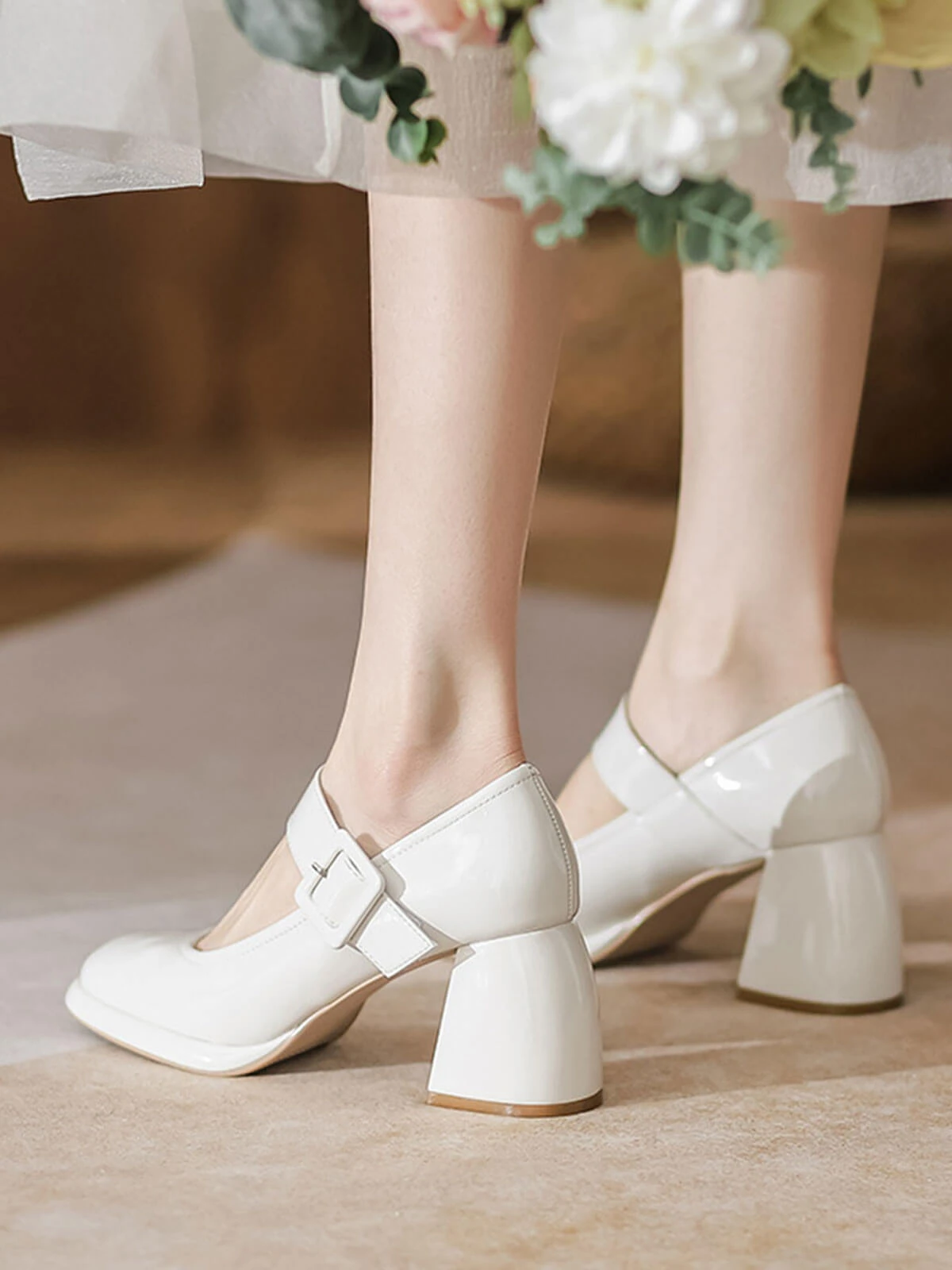 Retro Square-Toe High Heel Leather Shoes 9 Retro Square-Toe High Heel Leather Shoes - Image 7