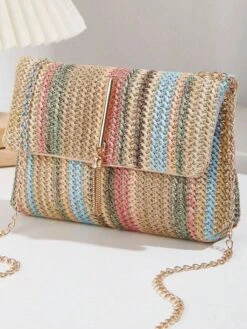 Multicolor Rainbow Flap Straw Bag -Retro Pulse Shop SCNL000175 3