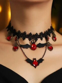 Retro Halloween Lace Bat Necklace -Retro Pulse Shop SCQ000914 2