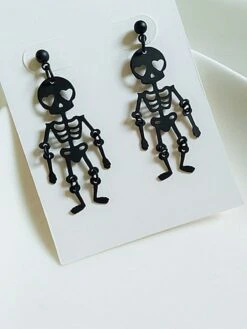 Black Halloween Skeleton Dangle Earrings -Retro Pulse Shop SCQL000054 2