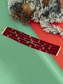 Burgundy Christmas Star Wide Velvet Necklace 11 Burgundy Christmas Star Wide Velvet Necklace -Retro Pulse Shop SCQL000089 WR 4