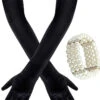 Opera Party Velvet Gloves With Pearl Bracelet
