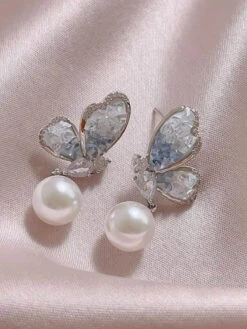 Light Blue Crystal Butterfly Pearl Earrings -Retro Pulse Shop SCQL000236 CLB 1 3