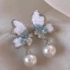 Light Blue Crystal Butterfly Pearl Earrings 2 Light Blue Crystal Butterfly Pearl Earrings -Retro Pulse Shop SCQL000236 CLB 1 5