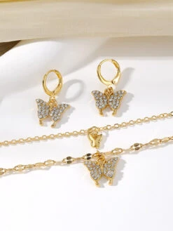 Butterfly Rhinestone Necklace & Earring Set -Retro Pulse Shop SCQL000303 H 2