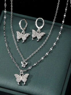 Butterfly Rhinestone Necklace & Earring Set -Retro Pulse Shop SCQL000303 S 3
