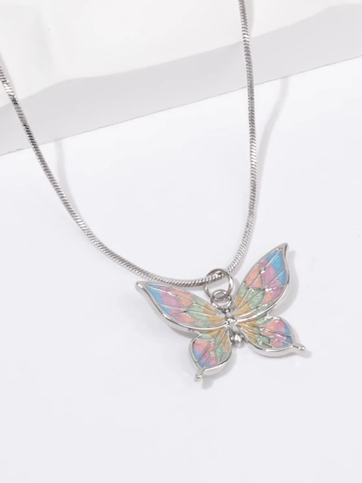 Silver Retro Colorful Butterfly Necklace 4 Silver Retro Colorful Butterfly Necklace - Image 2