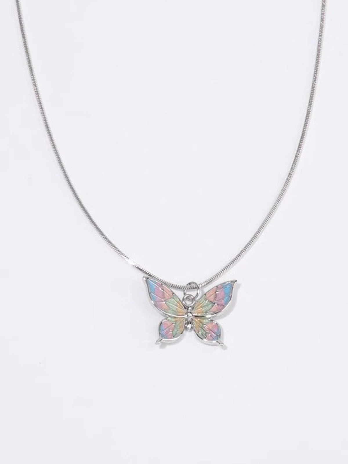 Silver Retro Colorful Butterfly Necklace 6 Silver Retro Colorful Butterfly Necklace - Image 4