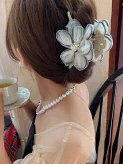 Light Blue Vintage Mesh Flower Hairpin -Retro Pulse Shop SCQL000312 LBG 1 3