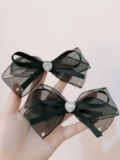 Black Mesh Diamond Bow Hairpin -Retro Pulse Shop SCQL000313 B 1 2 compressed