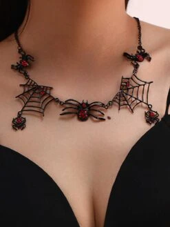Black Gothic Spider Web Necklace