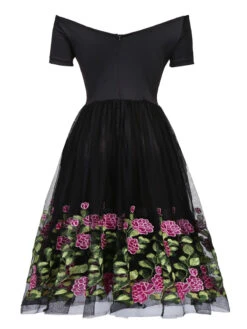 Black 1950s Peony Embroidery Dress 9 Black 1950s Peony Embroidery Dress -Retro Pulse Shop SCV000030 PU 3
