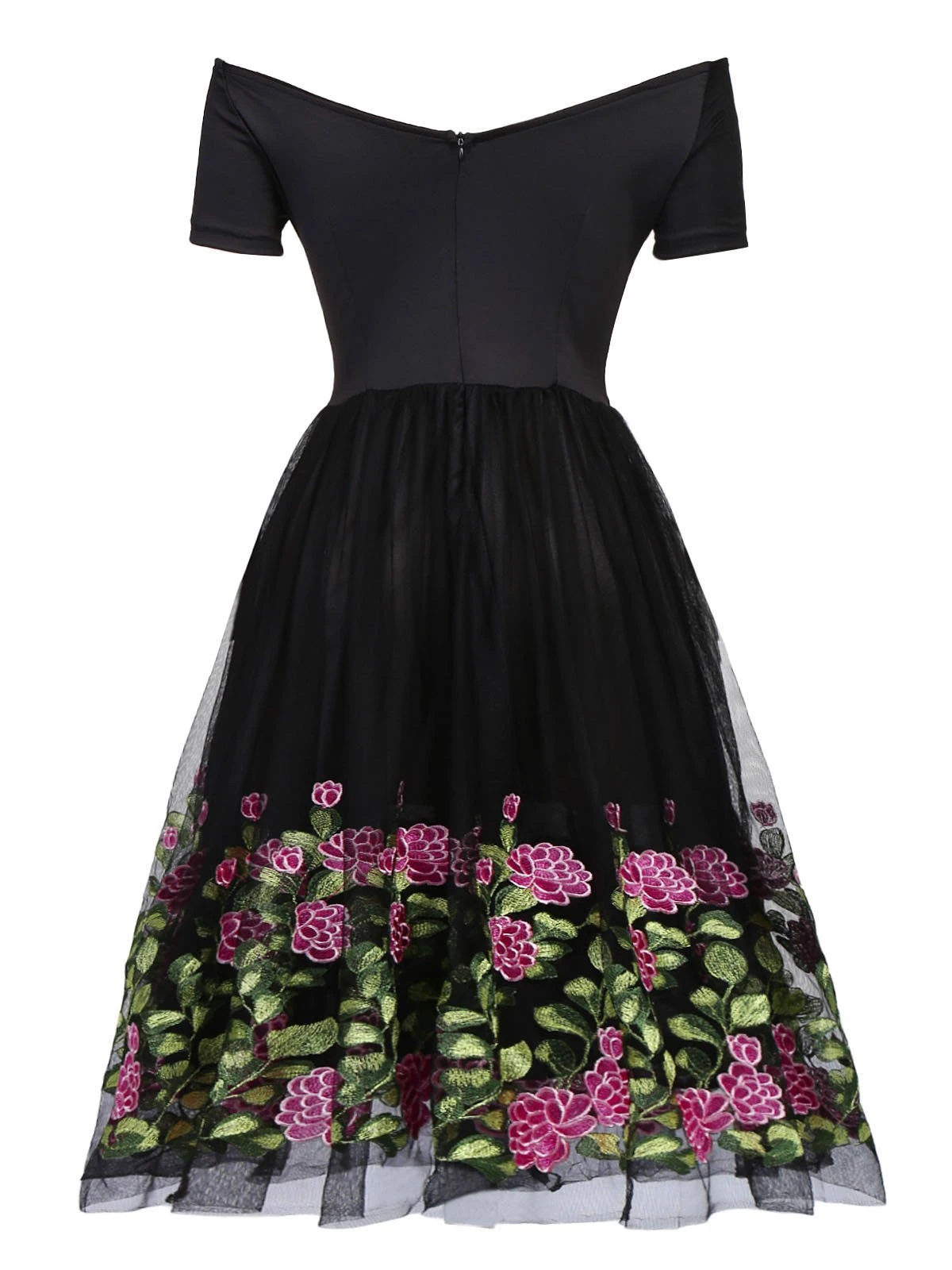 Black 1950s Peony Embroidery Dress 5 Black 1950s Peony Embroidery Dress - Image 3